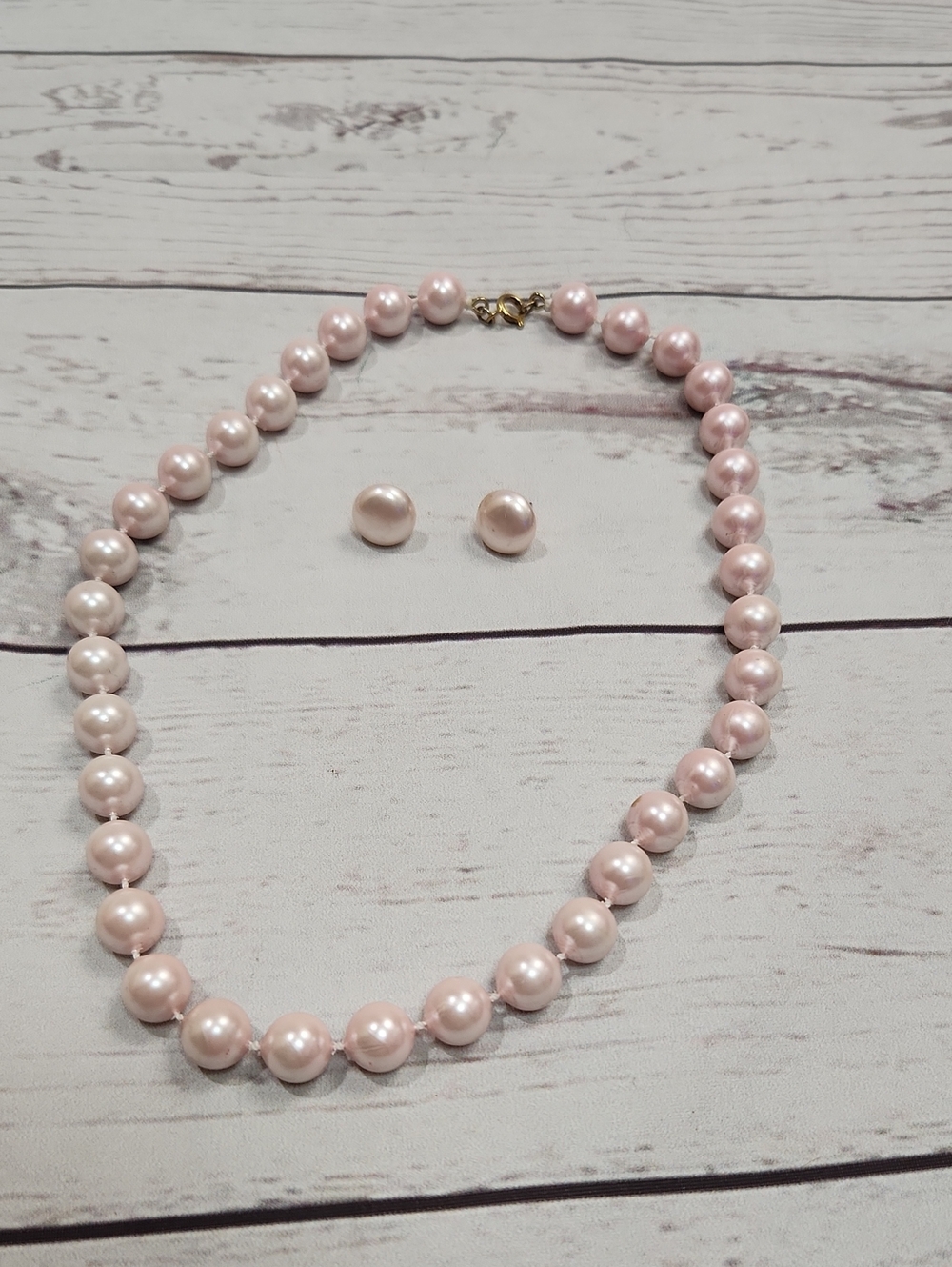 Timeless Pink Pearl Necklace with Matching Studs